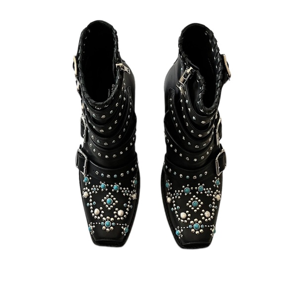 NEW Burberry Women’s Albertina Studded Peep-Toe Booties size 38.5 Black - Picture 3 of 14